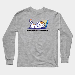 Purrcrastinator | Cute Procrastinator Pun Long Sleeve T-Shirt